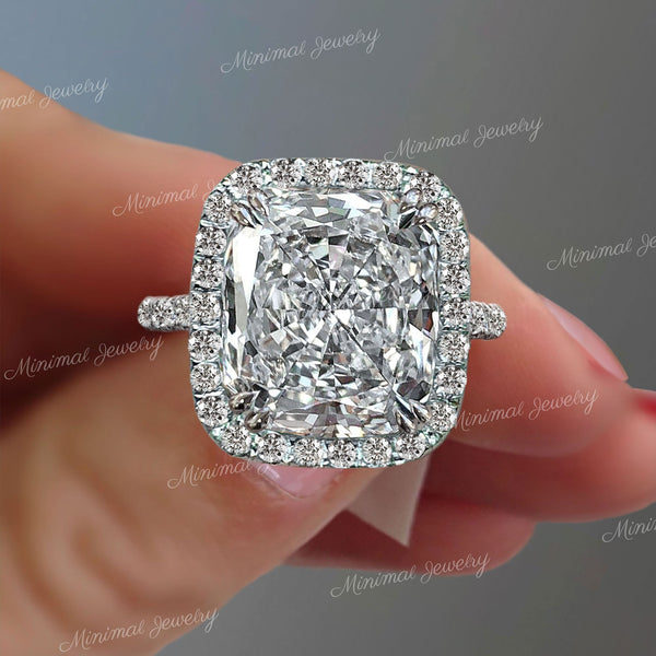 8 CT radiant cut moissanite engagement ring,cathedral Radiant halo ring,luxury celebrity style,large Radiant Moissanite wedding ring women