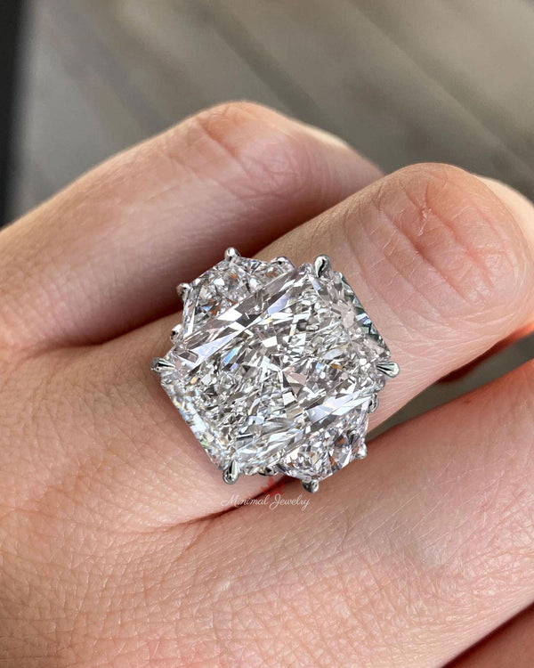 Radiant Cut Moissanite Engagement Ring 11.1TCW Three Stone Wedding Ring 14k Large diamond Anniversary Ring Statement Cocktail Ring for Women