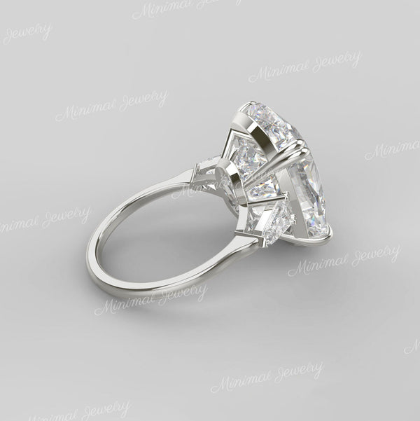 19 CT Old mine cut cushion moissanite ring large elongated cushion cut engagement ring Three stone big diamond ring edwardian wedding ring