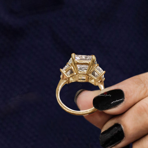 Three stone emerald cut engagement ring 9 CT large emerald cut moissanite ring statement wedding ring women diamond anniversary ring gift