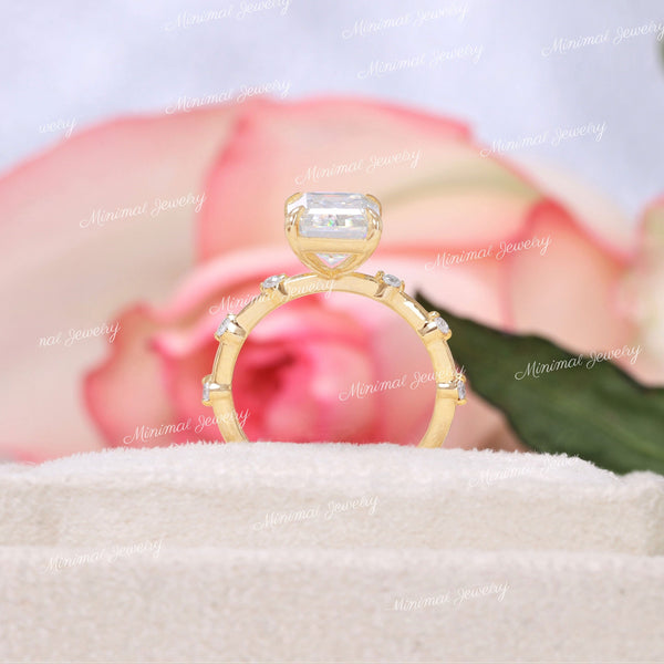 2.5 CT emerald cut moissanite engagement ring,hidden halo,unique emerald cut solitaire moissanite,pave space 18k/14k gold,wedding ring women