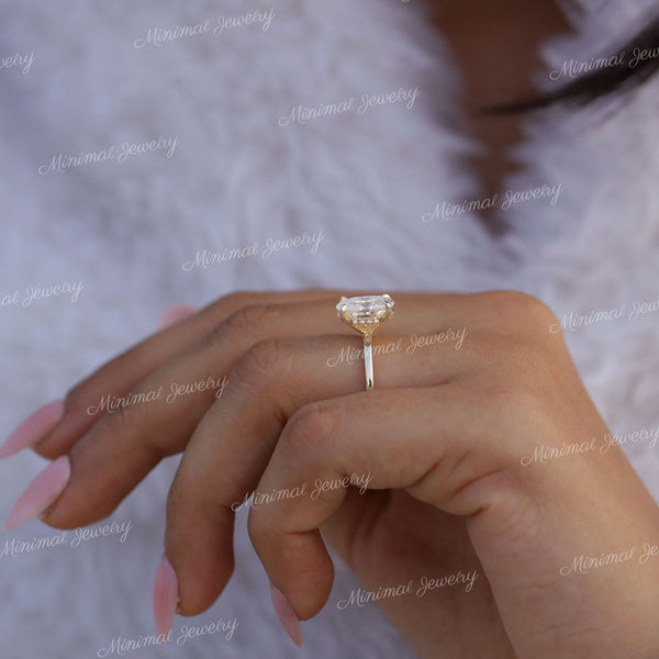 2.5 CT Oval moissanite engagement ring simple oval engagement ring oval cut hidden halo ring 14k yellow gold Promise,wedding ring women