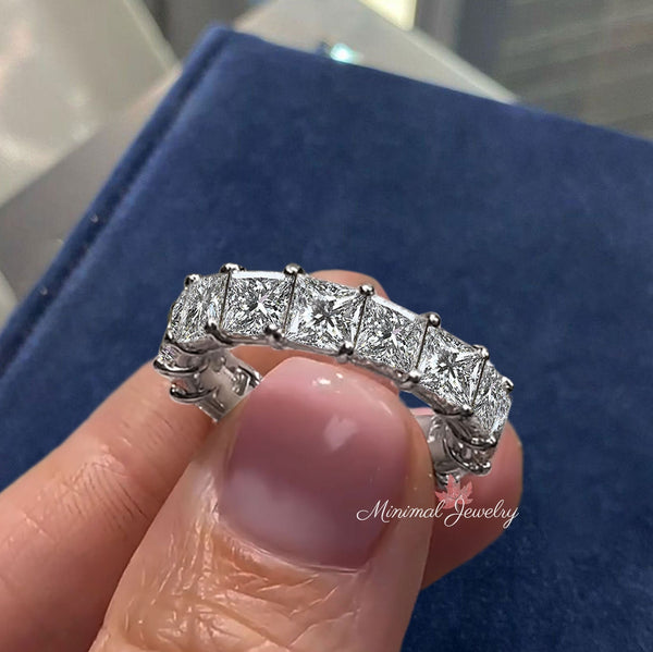 Moissanite eternity band 14k white gold 6.02TCW princess Moissanite wedding band 4mm full eternity ring stackable ring anniversary band ring