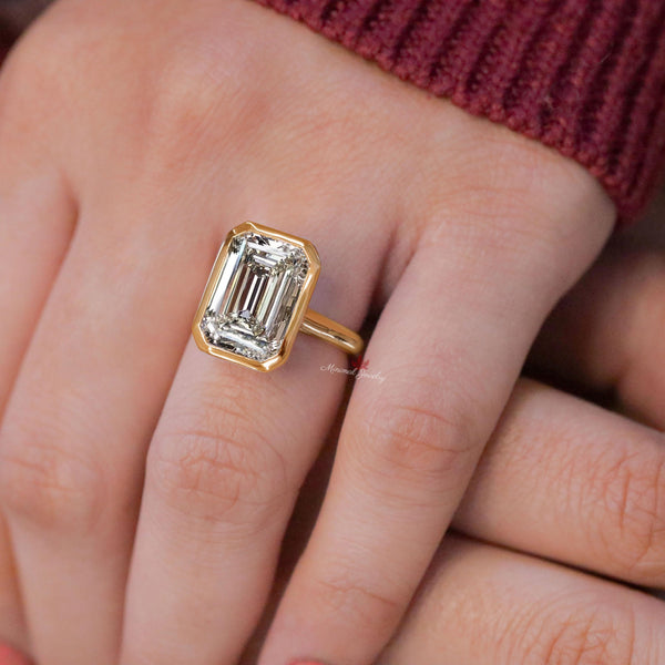 Emerald cut bezel set moissanite ring 8CT large Emerald cut engagement ring gold cathedral wedding ring big diamond anniversary ring women