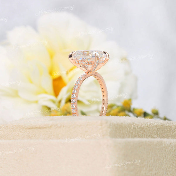3 CT radiant cut engagement ring,14k rose gold,radiant moissanite,pave prong,hidden halo,solitaire,moissanite engagement ring,wedding ring