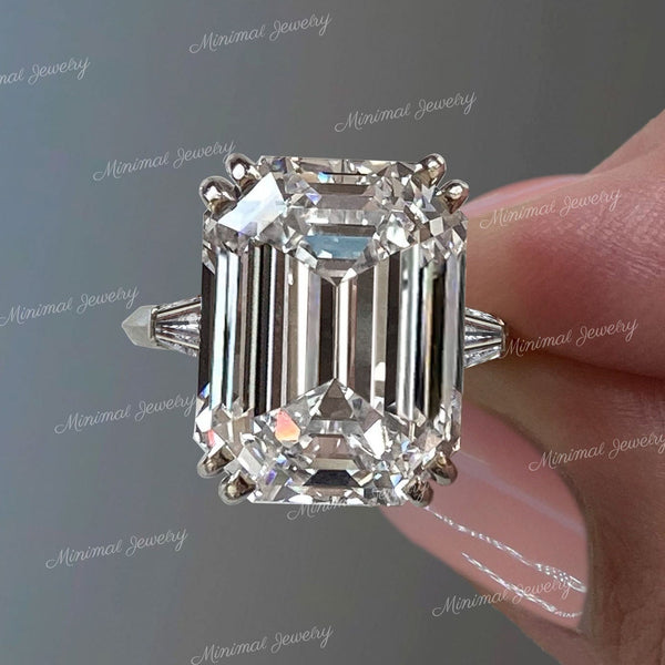 16 CT Three Stone moissanite emerald cut ring,celebrity style baguette&big large Emerald cut moissanite engagement ring 3 stone wedding ring
