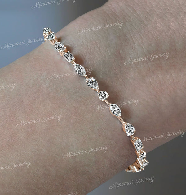 Moissanite tennis bracelet,10k/14k solid gold bezel set bracelet,multi shape moissanite bracelet,luxury eternity,lab diamond tennis bracelet