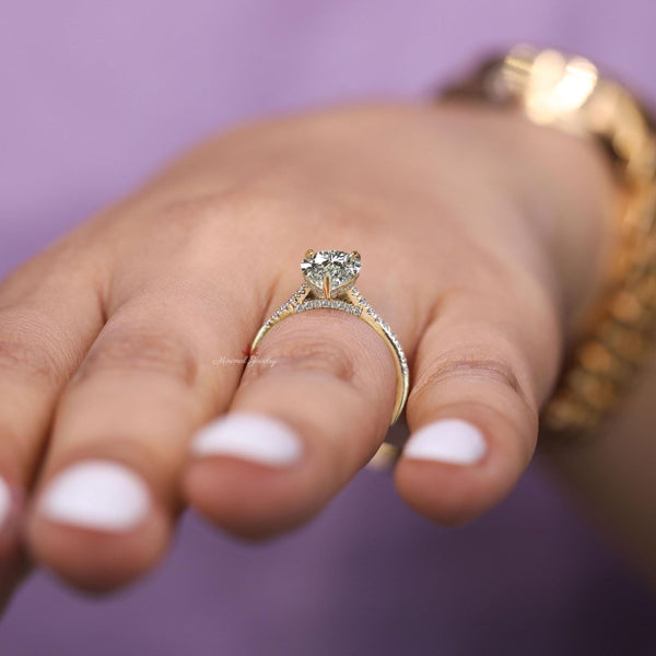 14k solid gold lab grown diamond pear shaped engagement ring cathedral hidden halo 3.1CT lab diamond ring Certified CVD Diamond wedding ring