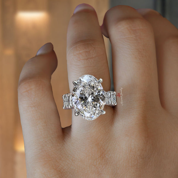 10ct Oval Moissanite Engagement Ring Wide Eternity Band Solitaire Ring for Women big Statement Wedding ring large diamond Anniversary ring