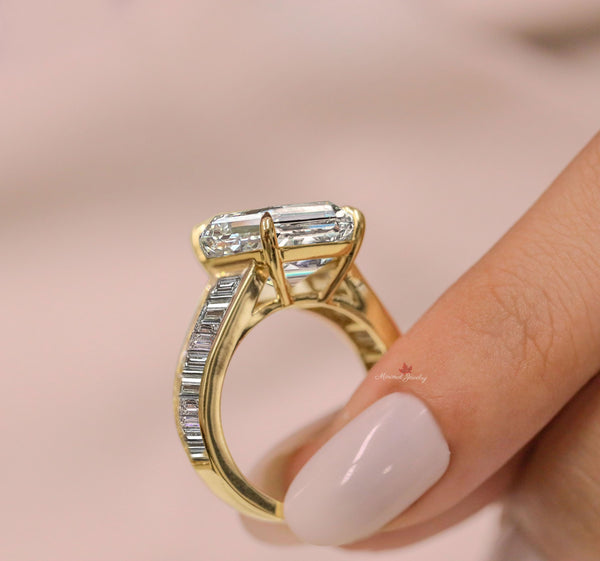 13.01 TCW emerald cut moissanite engagement ring,14k white gold unique luxury celebrity style large emerald cut engagement ring,wedding ring