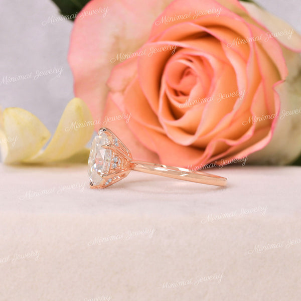 3.03 CT Oval moissanite engagement ring,rose gold,hidden halo oval cut moissanite,6 claw prong,unique solitaire,bridal wedding ring,women