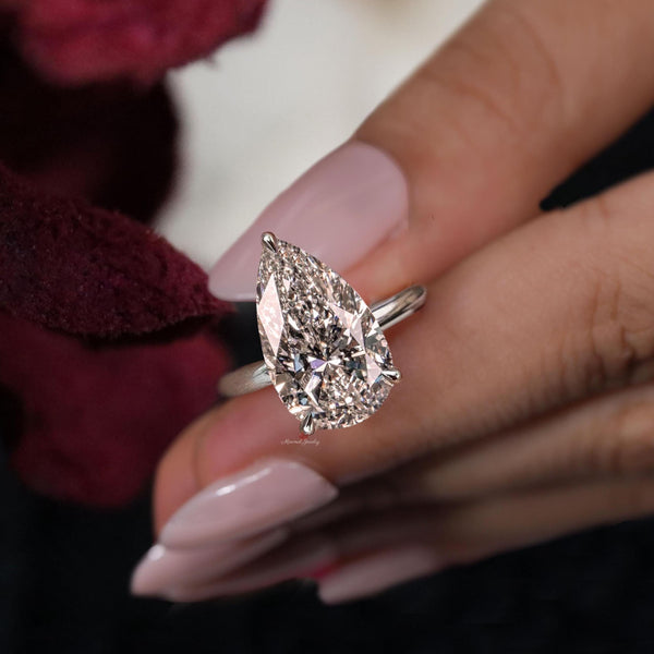 Lab Grown Diamond Ring 6CT Pear Shaped Engagement Ring Hidden Halo Solitaire IGI Certified pear cut Diamond Wedding Anniversary ring women