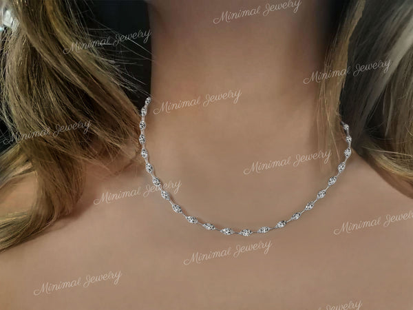 14k solid Gold Tennis necklace,Marquise moissanite necklace,tennis choker necklace,tennis chain eternity necklace,Moissanite tennis necklace