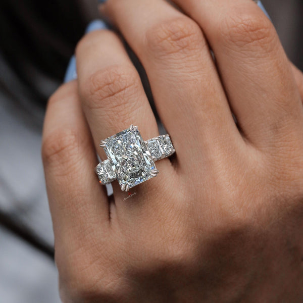 10 CT radiant moissanite engagement ring,luxury unique,hidden halo,wide band,celebrity style big large radiant cut engagement ring,wedding