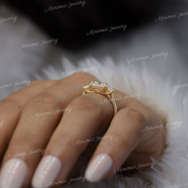 3.48 TCW Three Stone Emerald Cut Moissanite Engagement Ring,trellis set,three stone moissanite ring,3 Stone Emerald Cut Ring,wedding ring