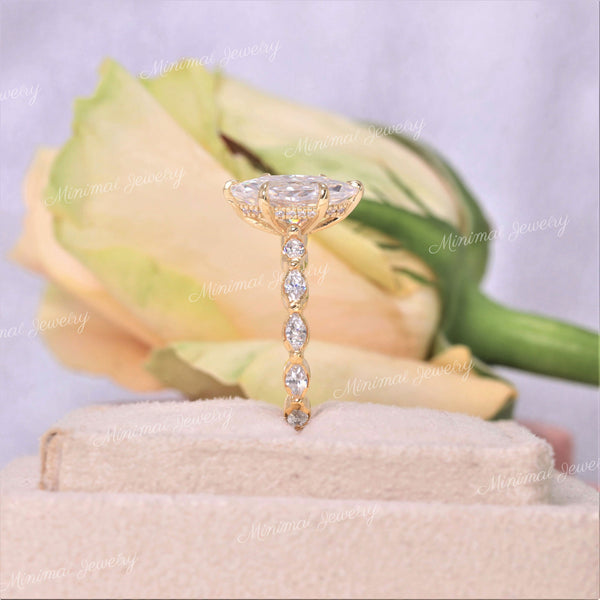 2.5CT Marquise Moissanite Engagement Ring: Hidden Halo Solitaire wedding ring 14k yellow gold