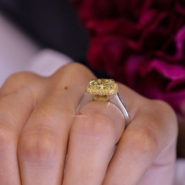 8 CT canary yellow radiant cut engagement ring,large fancy yellow moissanite ring,big celebrity Halo ring,diamond cocktail statement ring