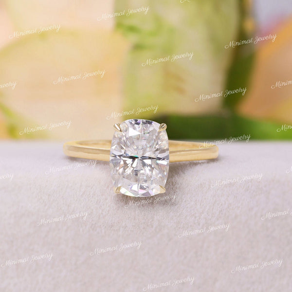 2.5 CT cushion cut moissanite engagement ring,hidden halo elongated cushion,solitaire Cathedral ring,unique pave bridge,dome,wedding ring