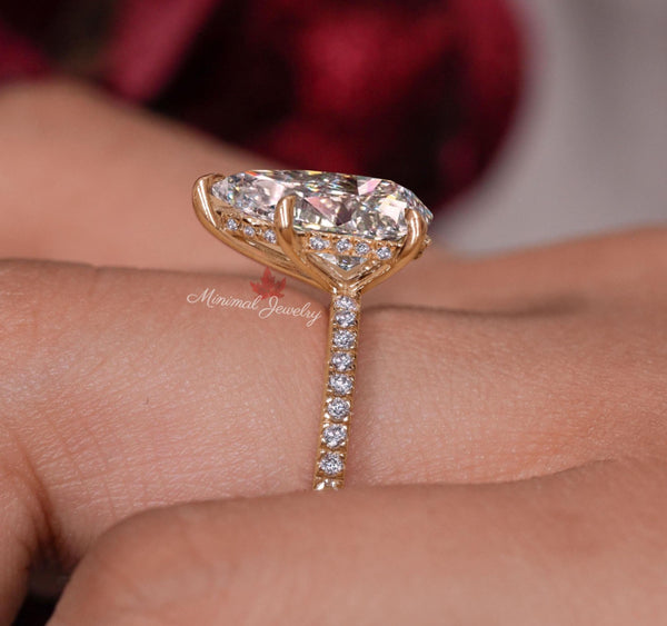 pear lab grown diamond ring 3CT Pear Shaped engagement ring Hidden Halo IGI Certified solitaire pear cut Diamond Wedding Anniversary ring