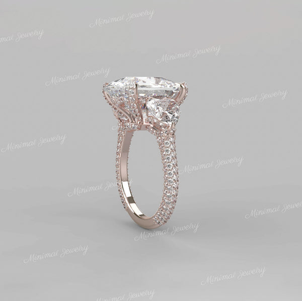 3 stone cushion cut engagement ring 16 CT elongated cushion crushed ice moissanite engagement ring Large Three stone luxury wedding ring