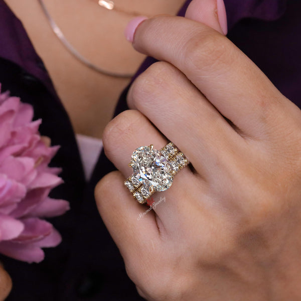 Moissanite bridal set 8 CT Oval moissanite engagement ring set wide eternity band solid gold oval cut wedding ring women anniversary ring