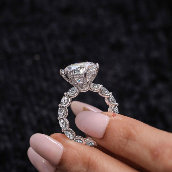 12 ct round moissanite engagement ring thick wide eternity band,hidden halo wedding ring iced out large moissanite diamond cocktail ring