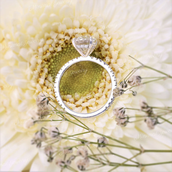 2.5 CT Oval moissanite engagement ring,white gold,claw prong,hidden halo,solitaire oval moissanite ring,wedding anniversary gift ring,women