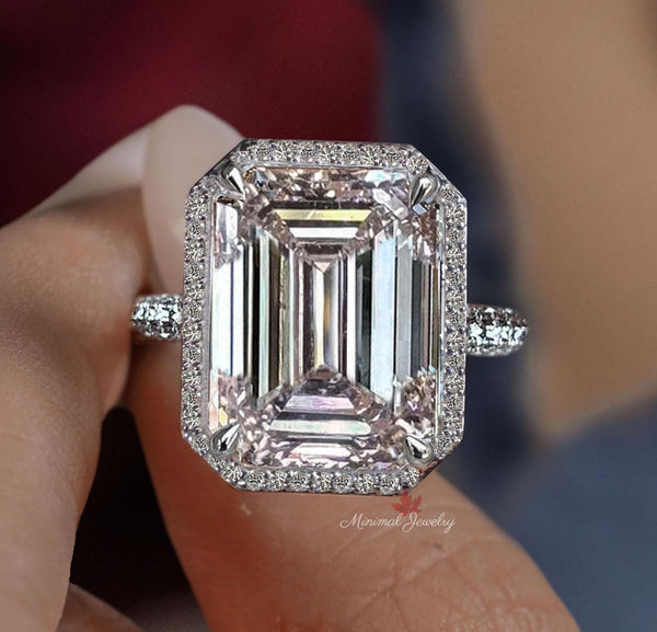 Lab Grown Diamond Emerald Cut Ring 15 CT IGI Certified diamond Engagement Ring Statement Wedding Anniversary ring halo Gold Cathedral ring