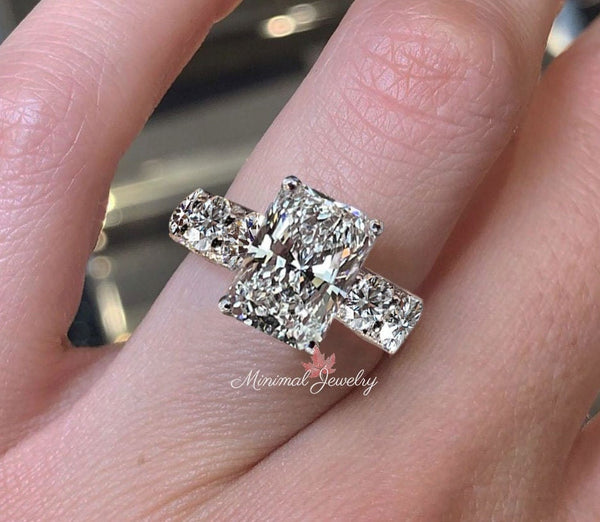 3.5 CT radiant cut engagement ring,crushed ice radiant moissanite engagement ring,hidden halo solitaire,eternity wide band,wedding ring