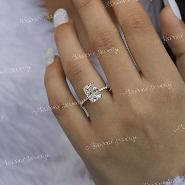 3 CT radiant cut engagement ring,14k rose gold,radiant moissanite,pave prong,hidden halo,solitaire,moissanite engagement ring,wedding ring
