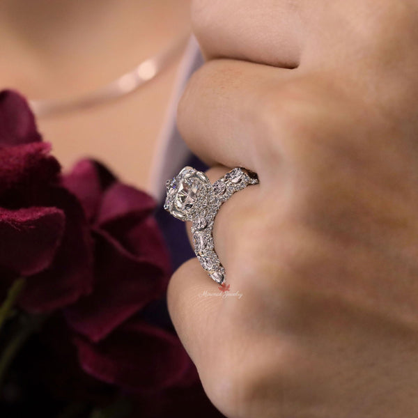 Lab Grown Diamond Ring 2.51 CT Pear Shaped Engagement Ring Hidden Halo wide band Solitaire Certified Diamond pear cut Wedding Ring for women