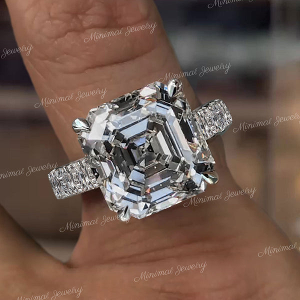 Asscher cut moissanite engagement ring 9CT solitaire wedding ring eternity band anniversary ring gift large diamond cocktail statement ring