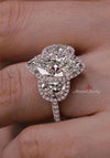 4 CT Three stone moissanite marquise halo engagement ring,half moon&large marquise cut wedding ring,celebrity style Three stone halo ring