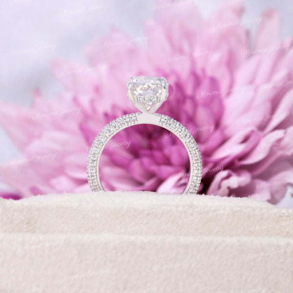 2.5ct Oval Moissanite Engagement Rin Hidden Halo oval cut wedding ring women Thick gold wide band solitaire ring for bridal ring set