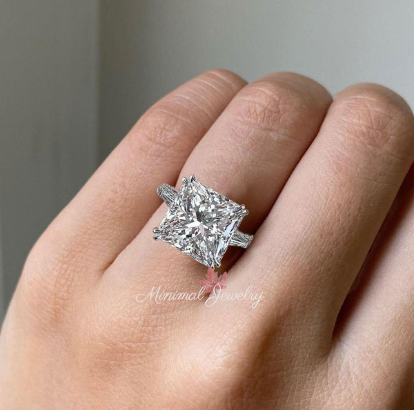 6ct princess moissanite engagement ring Three stone engagement ring hidden halo large square diamond wedding ring anniversary ring for women