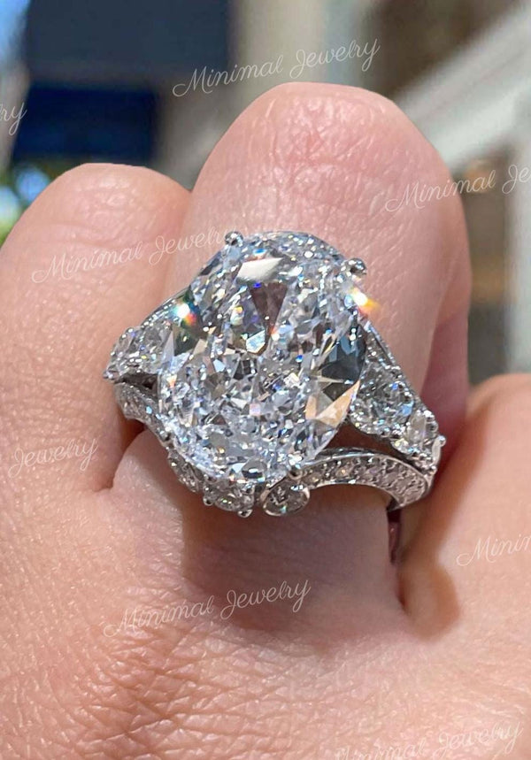 8CT Oval Moissanite Bridal Set: 14K Gold Wedding Anniversary Ring