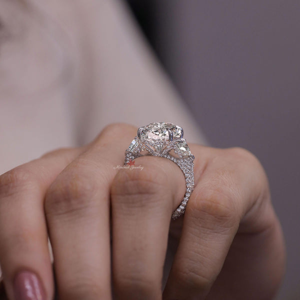 9 CT Large Three stone oval moissanite engagement ring,hidden halo,unique celebrity style,heart&big oval cut moissanite,Luxury wedding ring