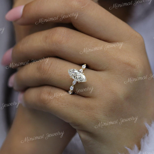 2.5 ct marquise moissanite engagement ring,marquise solitaire hidden halo,vintage style engagement ring,unique marquise cut ring,rose gold