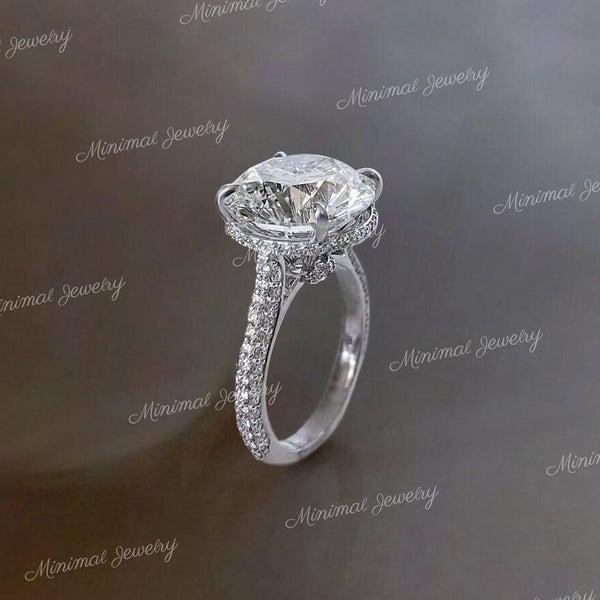 12 CT Round Moissanite Engagement Ring: Hidden Halo, Cathedral Setting wedding ring