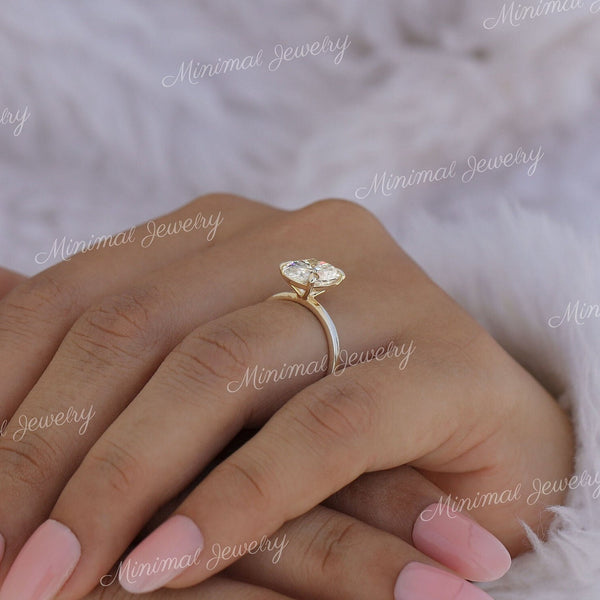 2.5 CT Cushion Cut Moissanite Engagement Ring Elongated Cushion Solitaire Ring Simple Wedding Anniversary Ring for Women 14k yellow gold