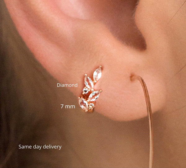 Huggie hoop earrings,14k solid gold,diamond huggie earrings,cartilage hoop,cartilage earring,diamond hoops•tiny•mini•small hoop earrings