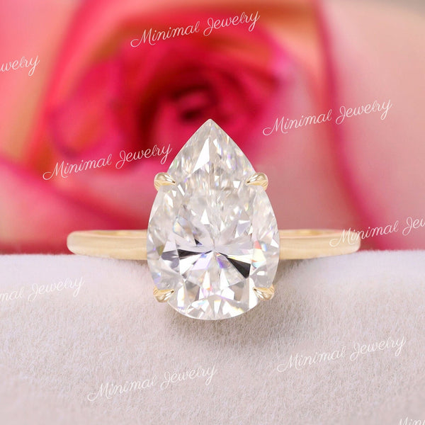 3 CT pear moissanite engagement ring,hidden halo,solitaire cathedral ring,unique pear shaped moissanite ring,wedding ring,women,14k gold
