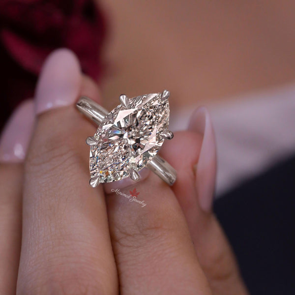 7CT marquise diamond ring Lab grown diamond engagement ring hidden halo Solitaire IGI Certified diamond Wedding Anniversary ring for women