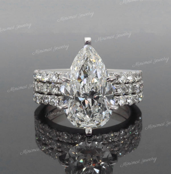 6CT pear shaped engagement ring set solitare Pear cut moissanite engagement ring joint moissanite bridal set luxury wedding anniversary ring