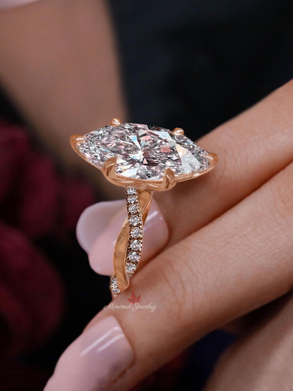 5ct Marquise Moissanite engagement ring 14K Yellow Gold solitaire Twist Band marquise cut ring Wedding Ring for Women