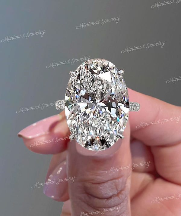 16 CT Oval moissanite engagement ring Hidden halo cathedral unique,Solitaire big large Oval engagement ring,celebrity style wedding ring