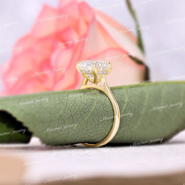 3 CT pear moissanite engagement ring,hidden halo,solitaire cathedral ring,unique pear shaped moissanite ring,wedding ring,women,14k gold