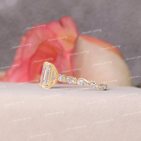 2.5CT emerald cut Moissanite engagement ring,unique,vintage style engagement ring,hidden halo,Moissanite emerald solitaire ring,wedding ring