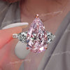 6 CT luxury pink moissanite pear shaped engagement ring,large Three stone pink pear ring,unique celebrity style,big cocktail wedding ring