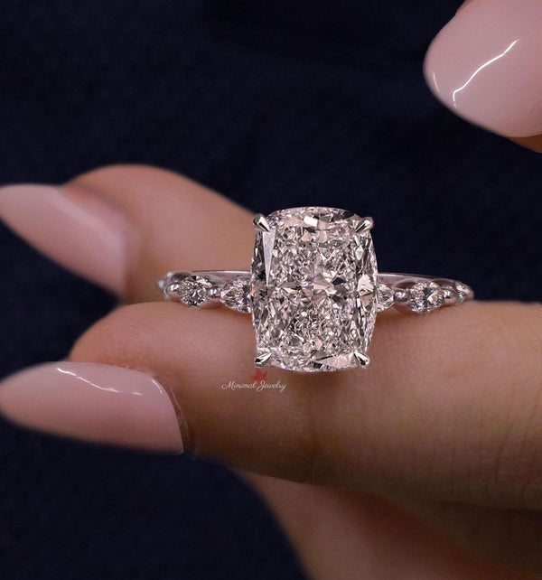 cushion lab grown diamond engagement ring unique solitaire IGI Certified 3 CT elongated cushion cut diamond Wedding Anniversary ring women